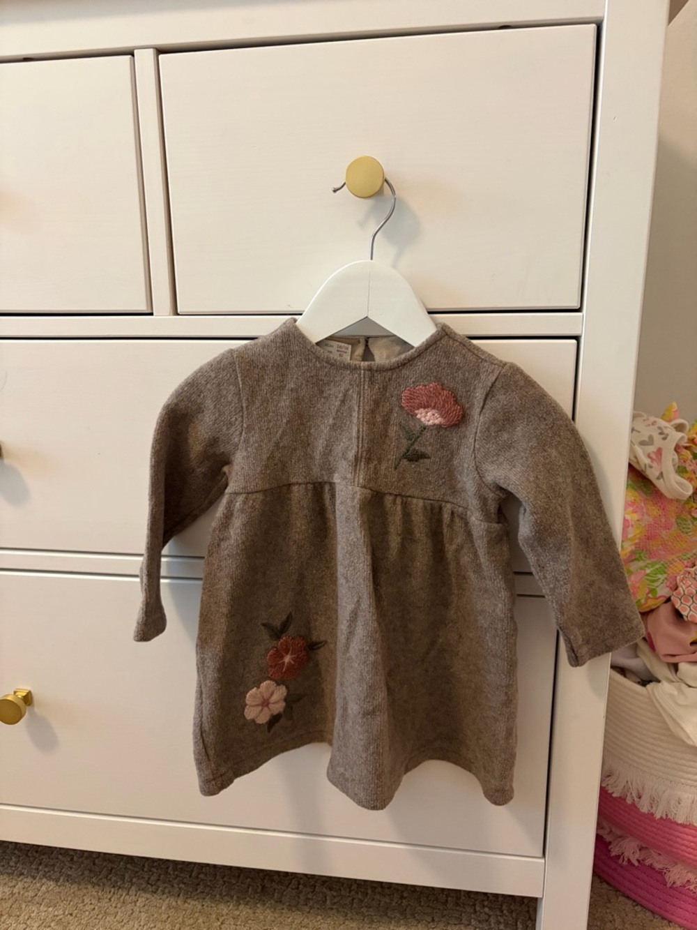 Zara Baby Girl Brown Dress Floral Detail 18-24 Months